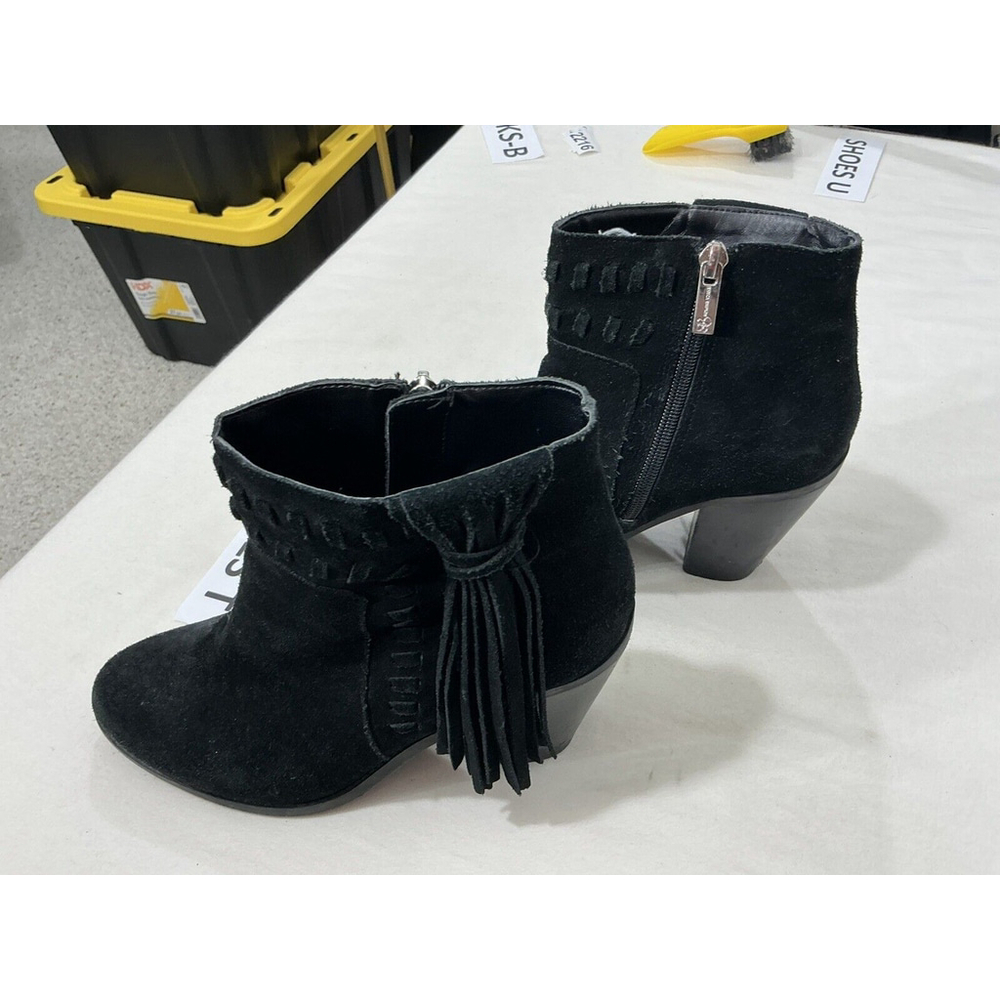 Womans Jessica Simpson Chassie Black Suede Tassel Block Heel Ankle Boots 7.5 M - Picture 3 of 9